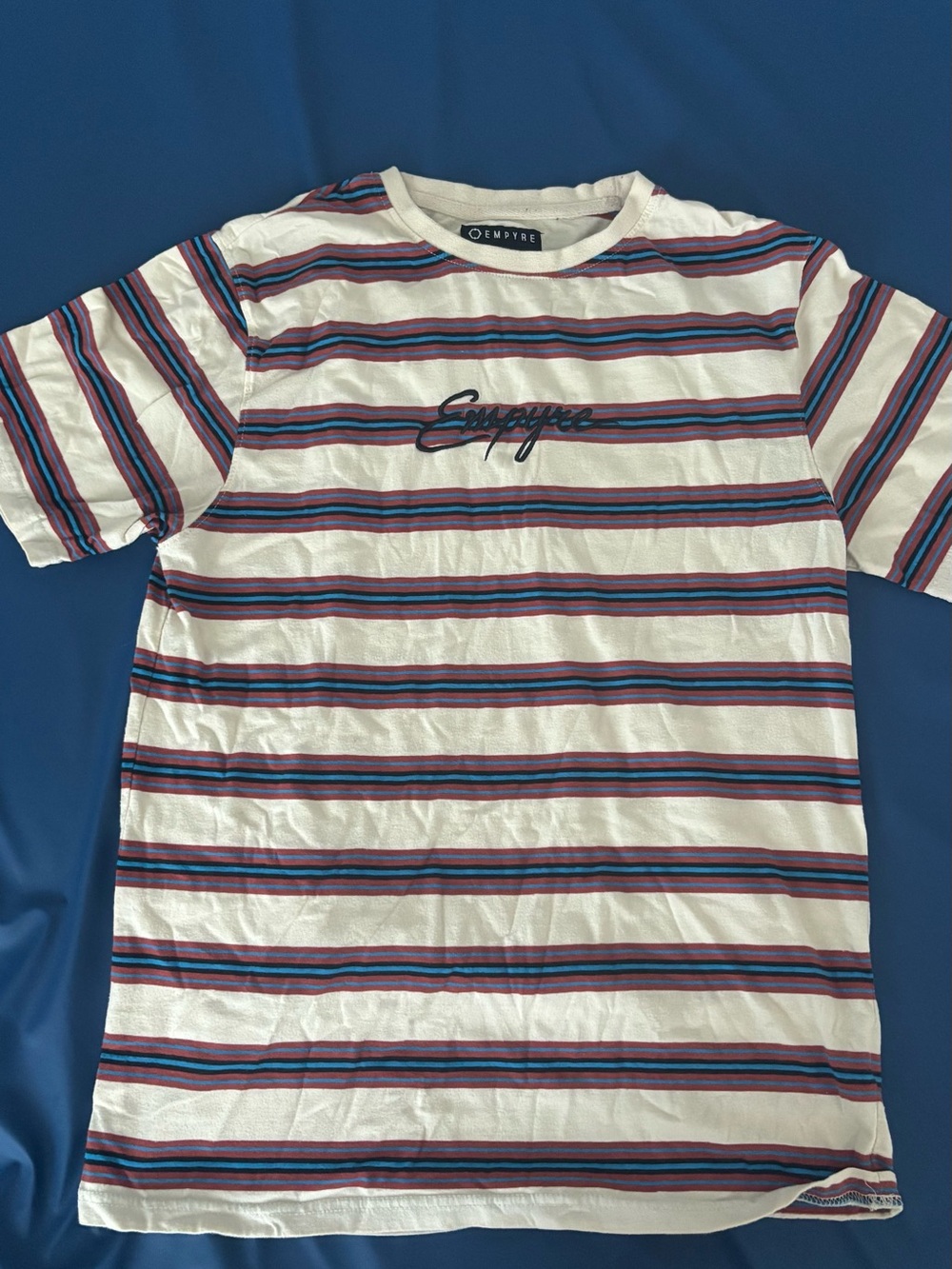 Empyre White Stripe Short Sleeve Tee with Blue and Red Accents - Picture 1 of 2